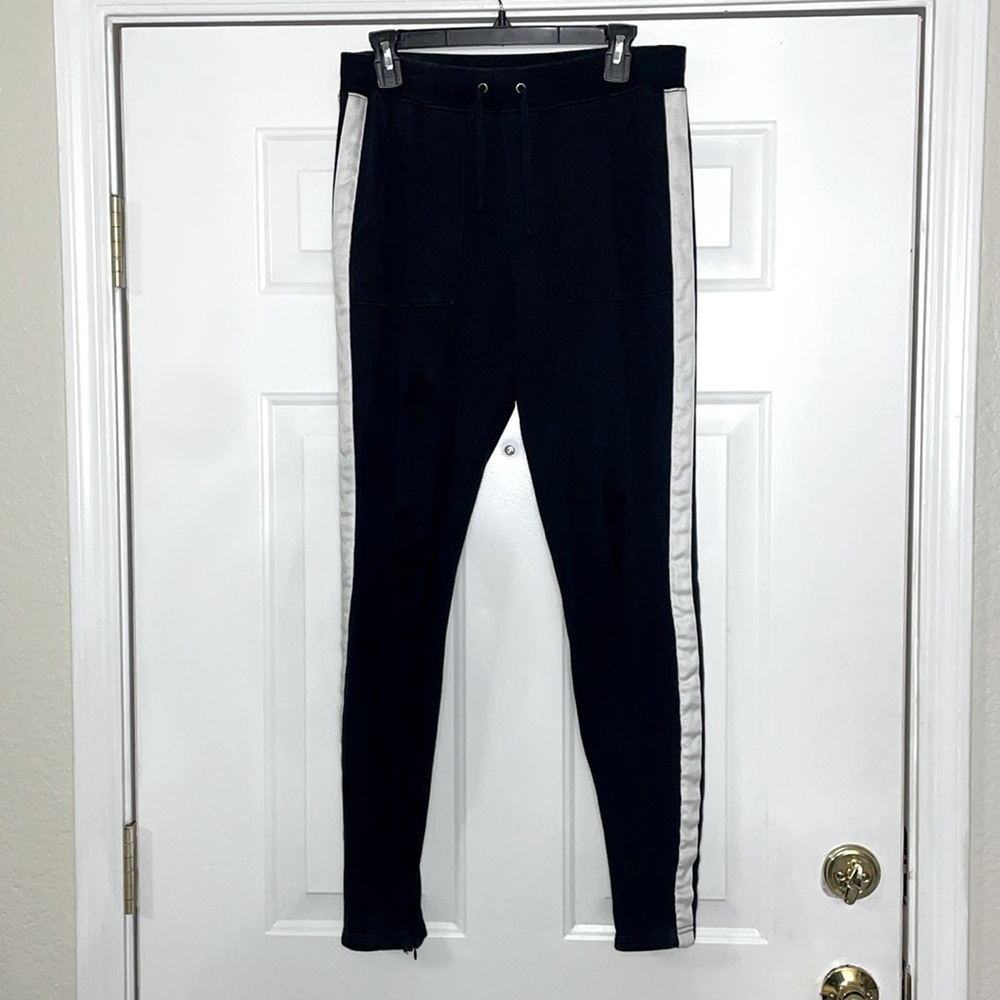 PAM & GELA Side Stripe Distressed Drawstring Elastic Stretch Track Pant Leggings - Picture 2 of 14